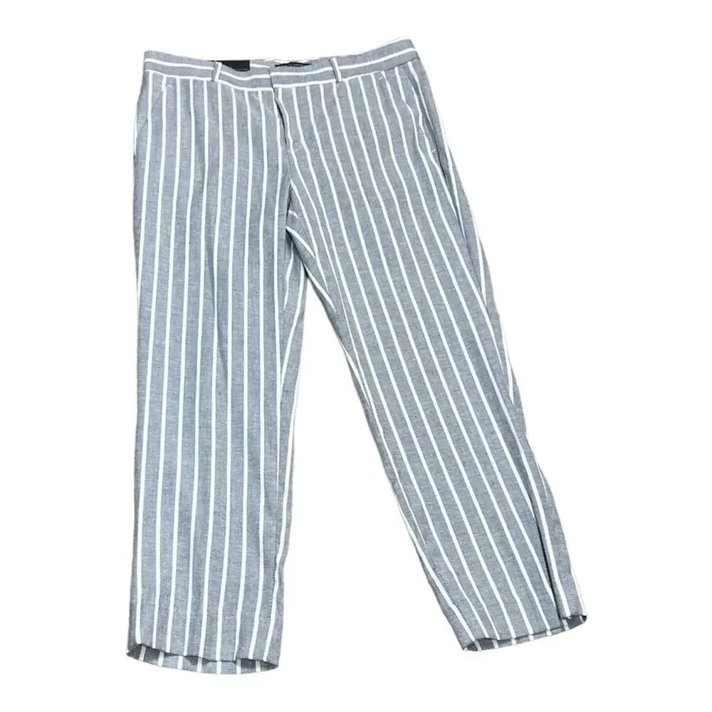 Banana Republic Avery Straight Fit Striped Washable Linen Pant New With Tags